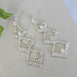 Statement Silver with Clear Rhinestone Drop Earrings